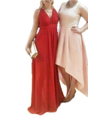 Red Chiffon Spaghetti Strap Formal Dress